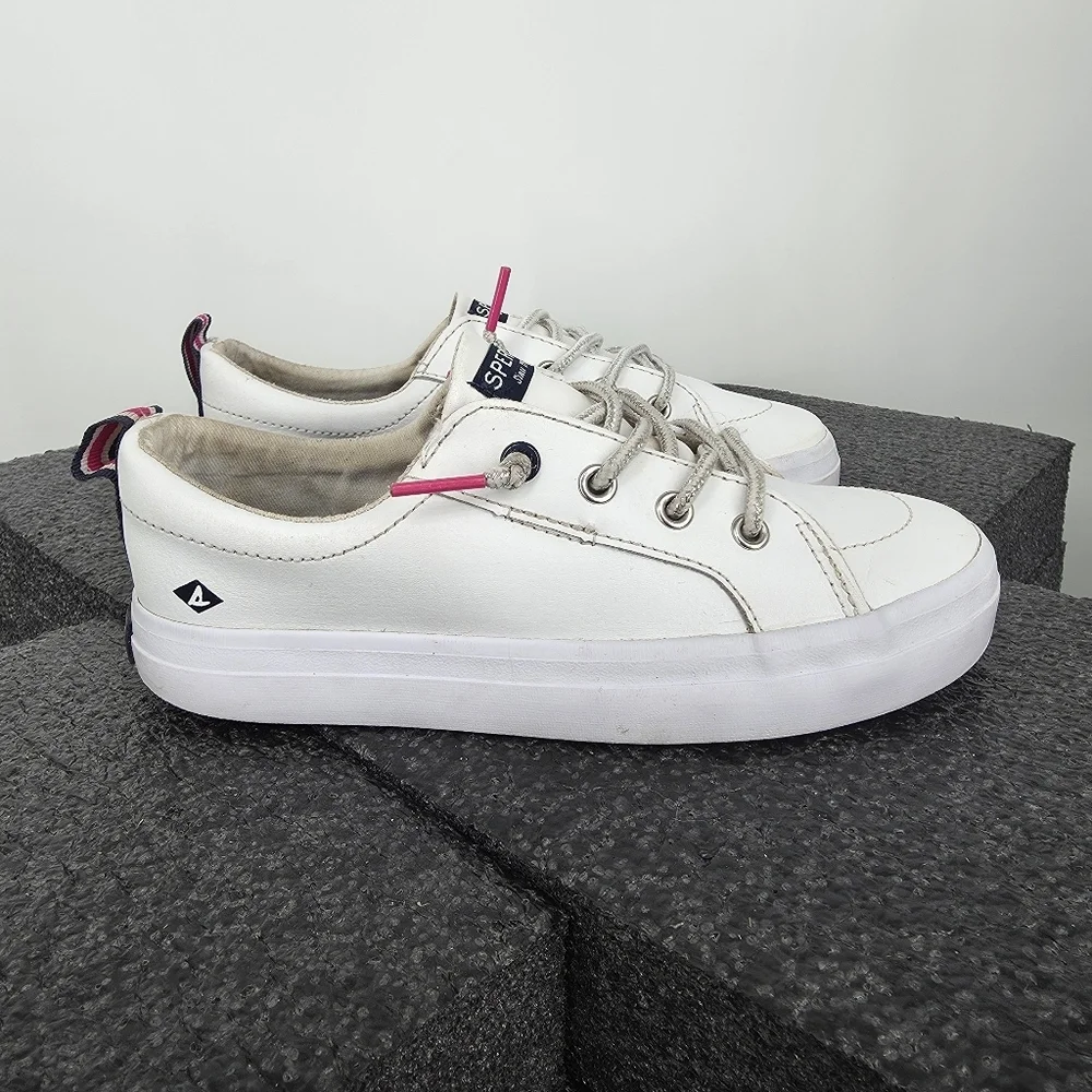 Sperry Top-Sider Kids Crest Vibe Junior White Leather Sneaker 1M Shoes